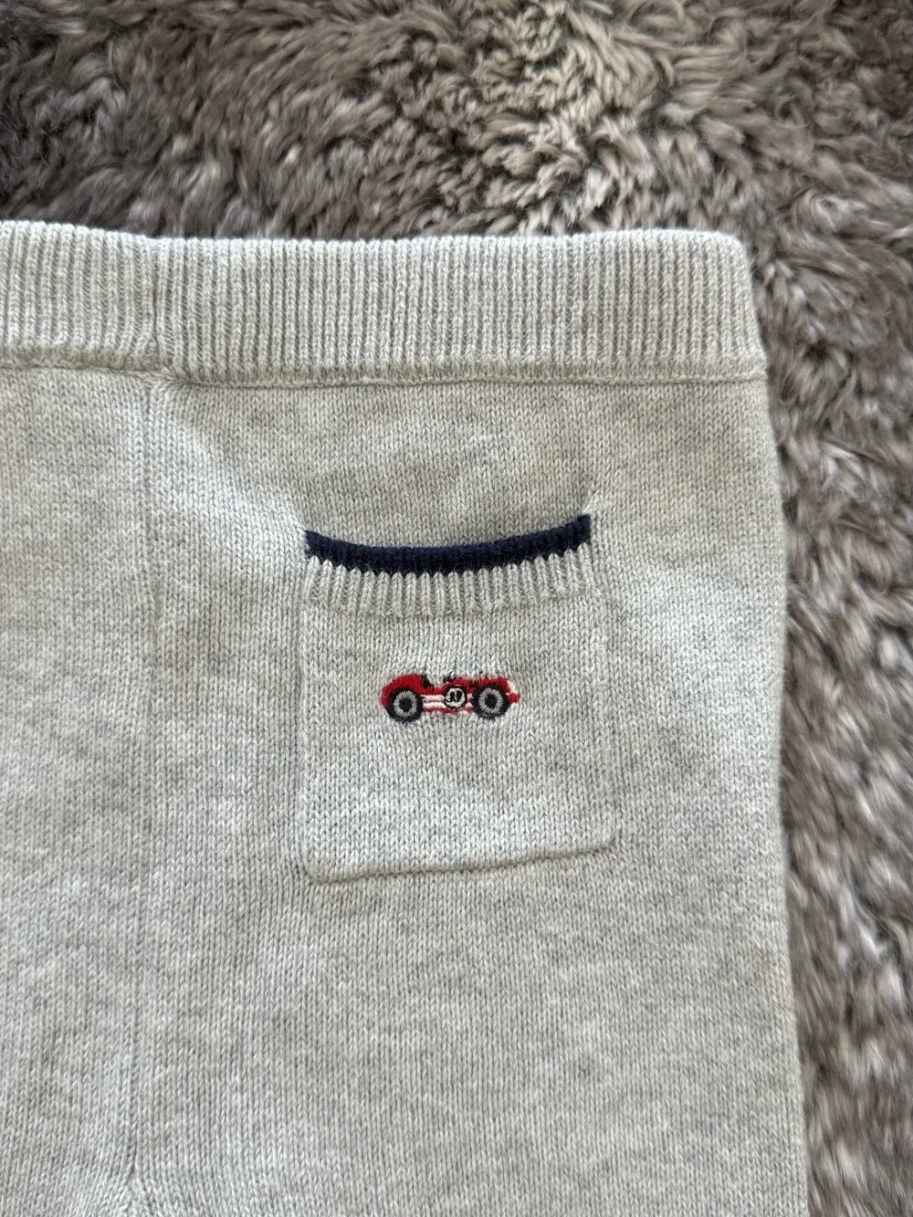 Janie and Jack Beige Knit Car Cardigan and Pants Set with Red and Black Accents